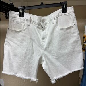 AYR White Raw-Hem High-Rise Denim Shorts